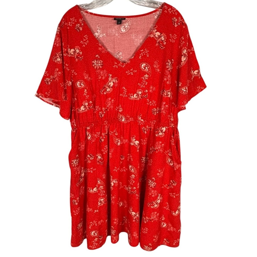 Torrid Floral Paisley Stretch Waist Dress  Sz 1  (14/16) Boho Romantic Cottage